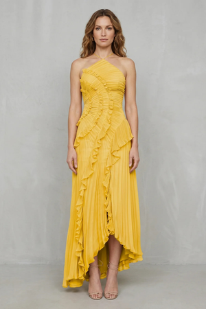 Lavirea – Pliegues esculpidos – Vestido midi de un solo hombro