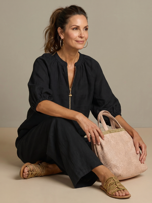 Natalia | Conjunto de Top Blusón con Cremallera y Pantalones de Pierna Ancha