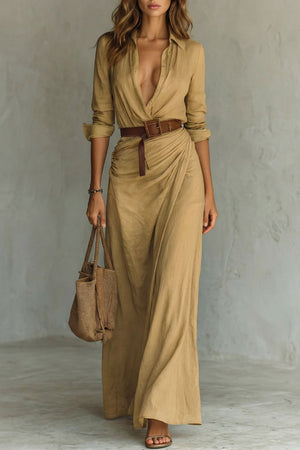 Azura – Vestido envolvente con botones – Vestido maxi con cinturón