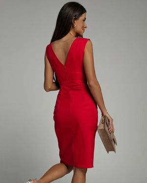 Isa | Vestido Midi Ajustado con Escote en V y Abertura Frontal
