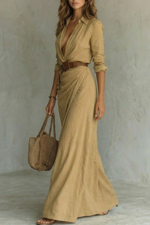 Azura – Vestido envolvente con botones – Vestido maxi con cinturón