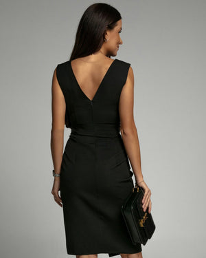 Isa | Vestido Midi Ajustado con Escote en V y Abertura Frontal