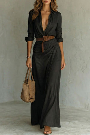 Azura – Vestido envolvente con botones – Vestido maxi con cinturón