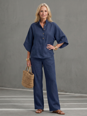 Milagros | Conjunto de túnica relajada con botones frontales y pantalones