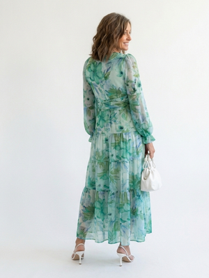Rebeca | Vestido maxi floral de manga larga