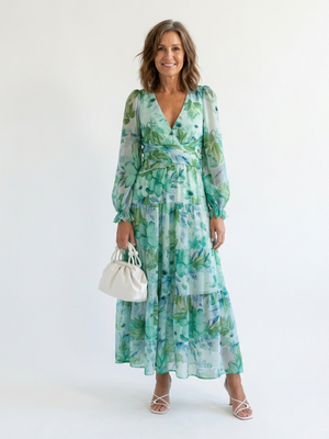 Rebeca | Vestido maxi floral de manga larga