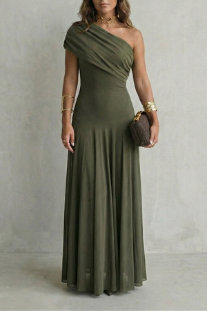 Bellamare – Elegante vestido maxi con escote drapeado de un solo hombro