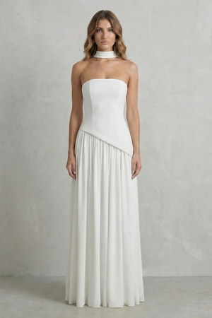 Celestara – Vestido maxi sin mangas con drapeado y abertura