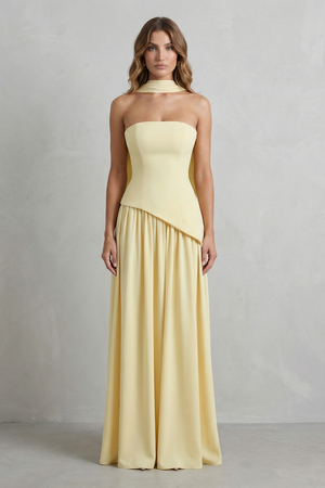 Celestara – Vestido maxi sin mangas con drapeado y abertura