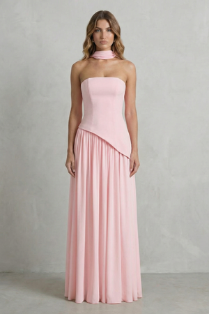 Celestara – Vestido maxi sin mangas con drapeado y abertura