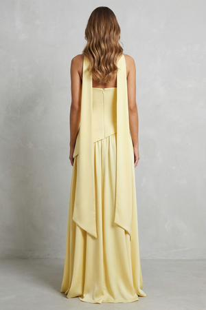 Celestara – Vestido maxi sin mangas con drapeado y abertura