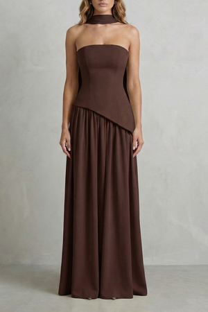 Celestara – Vestido maxi sin mangas con drapeado y abertura