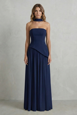 Celestara – Vestido maxi sin mangas con drapeado y abertura
