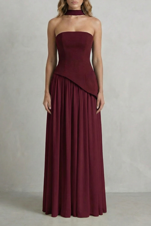 Celestara – Vestido maxi sin mangas con drapeado y abertura