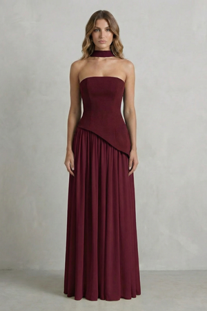 Celestara – Vestido maxi sin mangas con drapeado y abertura