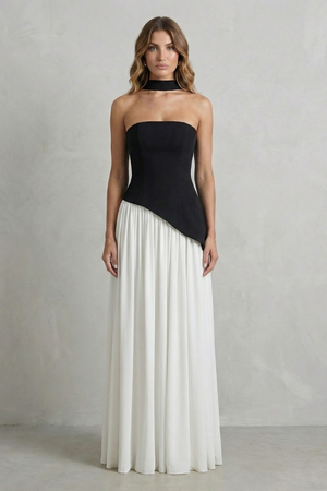 Celestara – Vestido maxi sin mangas con drapeado y abertura