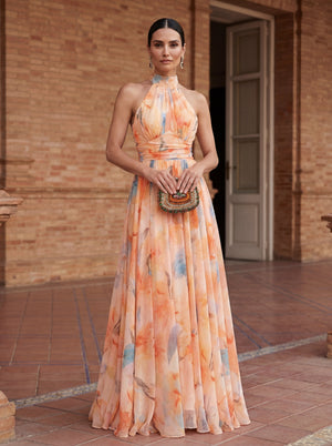 Delia™ | Vestido de Cuello Halter con Estampado de Acuarela