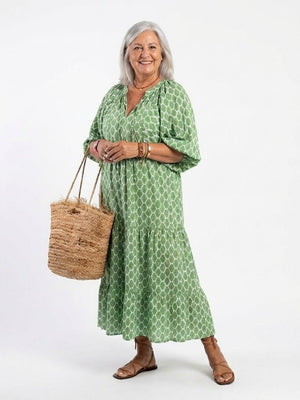 Apolline | Vestido midi de cuello en V con mangas tres cuartos y estampado