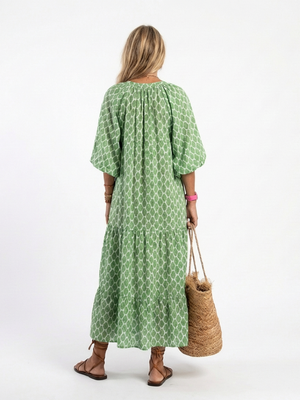 Mercedes | Vestido midi estampado con manga tres cuartos y escote en V