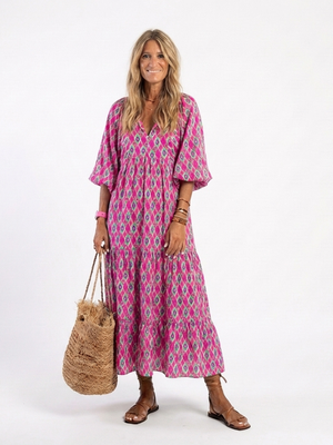 Apolline | Vestido midi de cuello en V con mangas tres cuartos y estampado