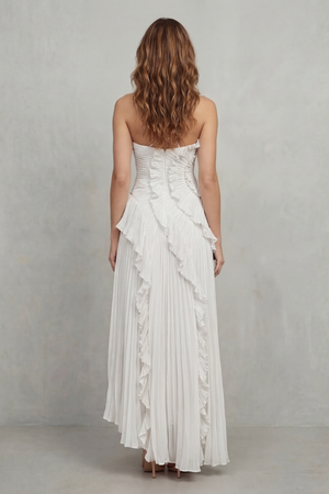 Lavirea – Pliegues esculpidos – Vestido midi de un solo hombro