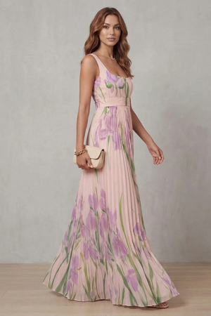 Vivienna – Vestido maxi plisado de flores en acuarela