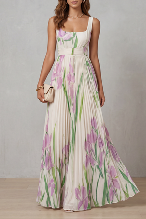 Vivienna – Vestido maxi plisado de flores en acuarela