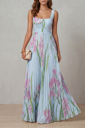 Vivienna – Vestido maxi plisado de flores en acuarela