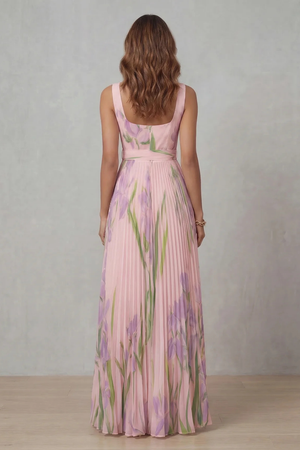 Vivienna – Vestido maxi plisado de flores en acuarela