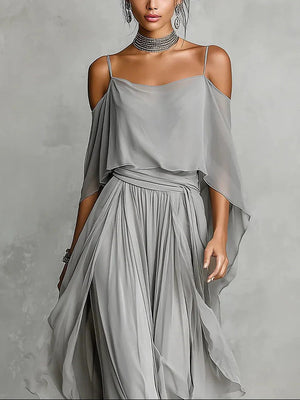 Miren | Conjunto fluido gris con top de tirantes y pantalón ligero