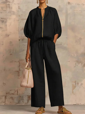 Lola | Conjunto de dos piezas: Camisa de estilo relajado y pantalón de pernera ancha