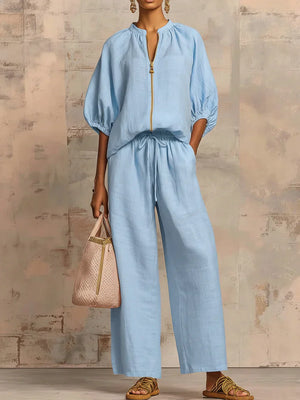 Lola | Conjunto de dos piezas: Camisa de estilo relajado y pantalón de pernera ancha