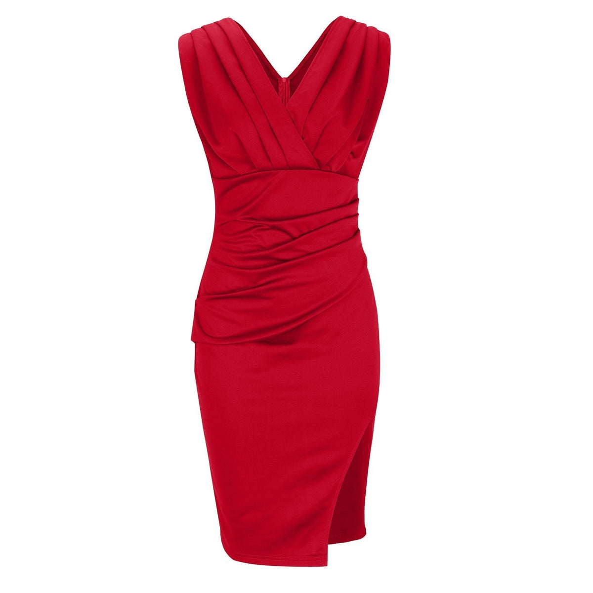Isa | Vestido Midi Ajustado con Escote en V y Abertura Frontal