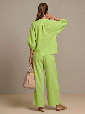 Natalia | Conjunto de Top Blusón con Cremallera y Pantalones de Pierna Ancha