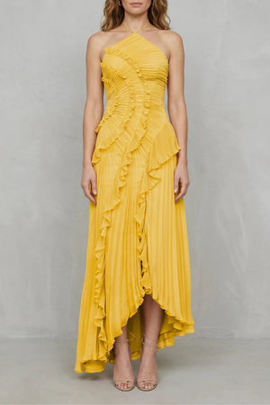 Lavirea – Pliegues esculpidos – Vestido midi de un solo hombro
