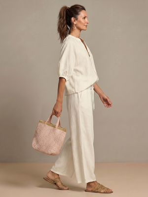 Natalia | Conjunto de Top Blusón con Cremallera y Pantalones de Pierna Ancha