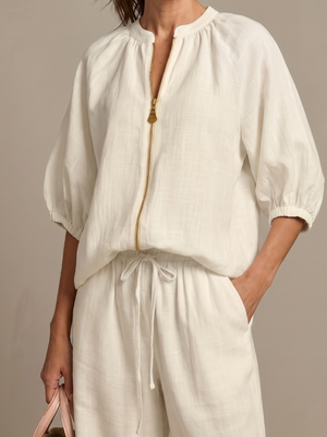 Natalia | Conjunto de Top Blusón con Cremallera y Pantalones de Pierna Ancha