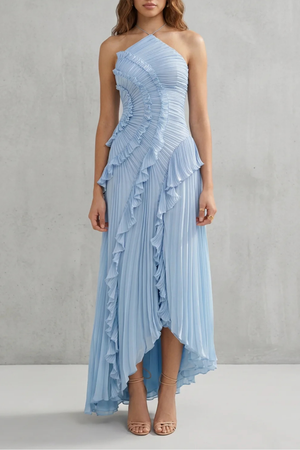 Lavirea – Pliegues esculpidos – Vestido midi de un solo hombro