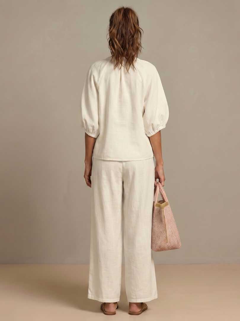 Natalia | Conjunto de Top Blusón con Cremallera y Pantalones de Pierna Ancha