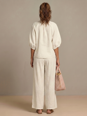 Natalia | Conjunto de Top Blusón con Cremallera y Pantalones de Pierna Ancha