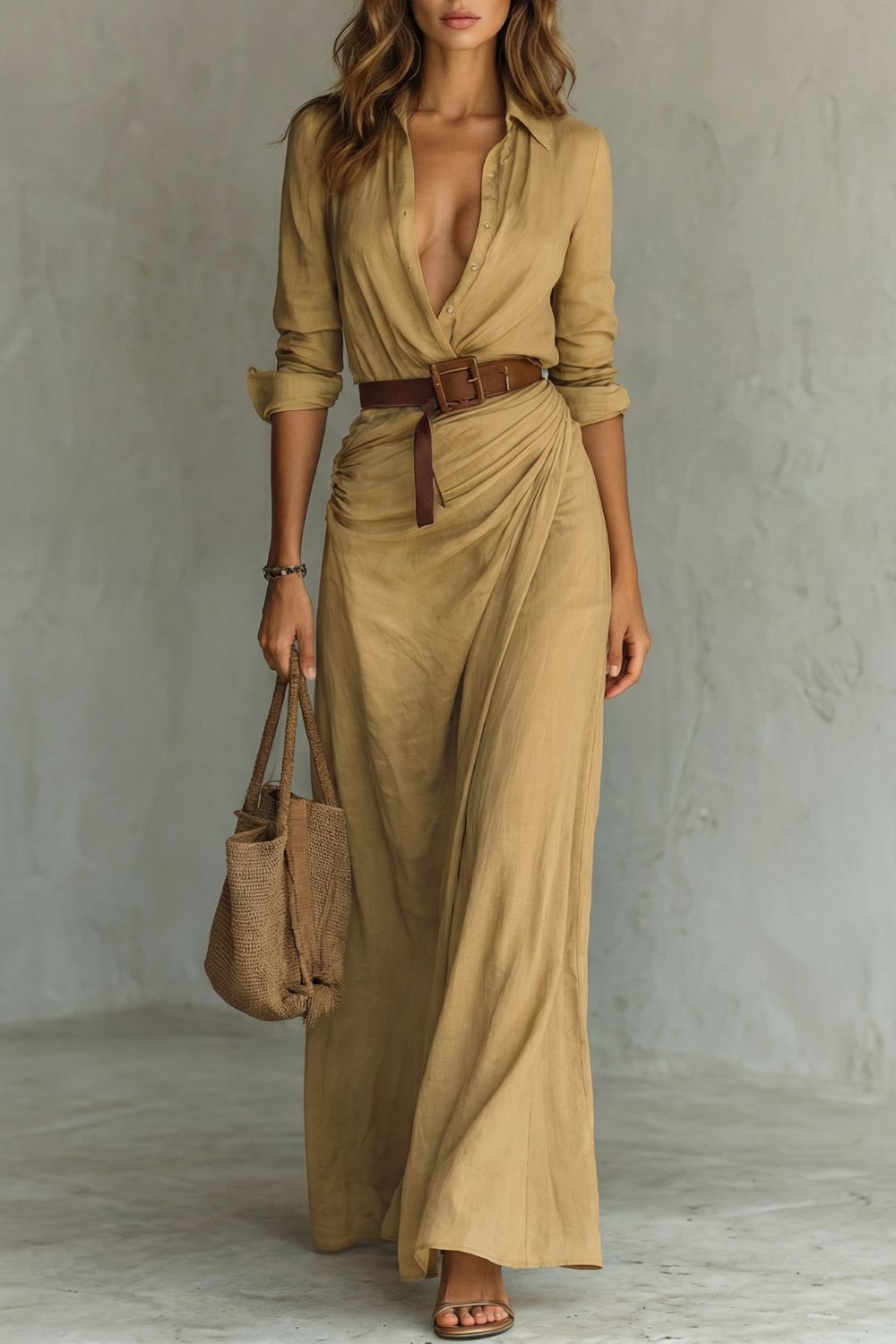 Azura – Vestido envolvente con botones – Vestido maxi con cinturón