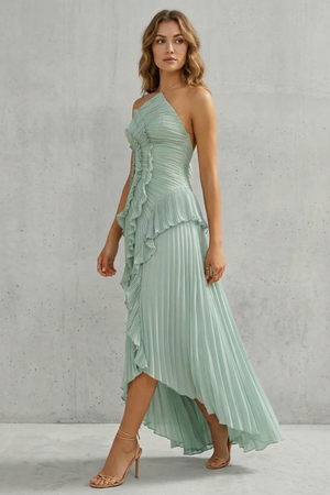 Lavirea – Pliegues esculpidos – Vestido midi de un solo hombro
