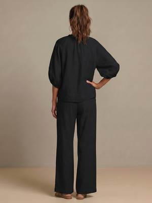 Natalia | Conjunto de Top Blusón con Cremallera y Pantalones de Pierna Ancha