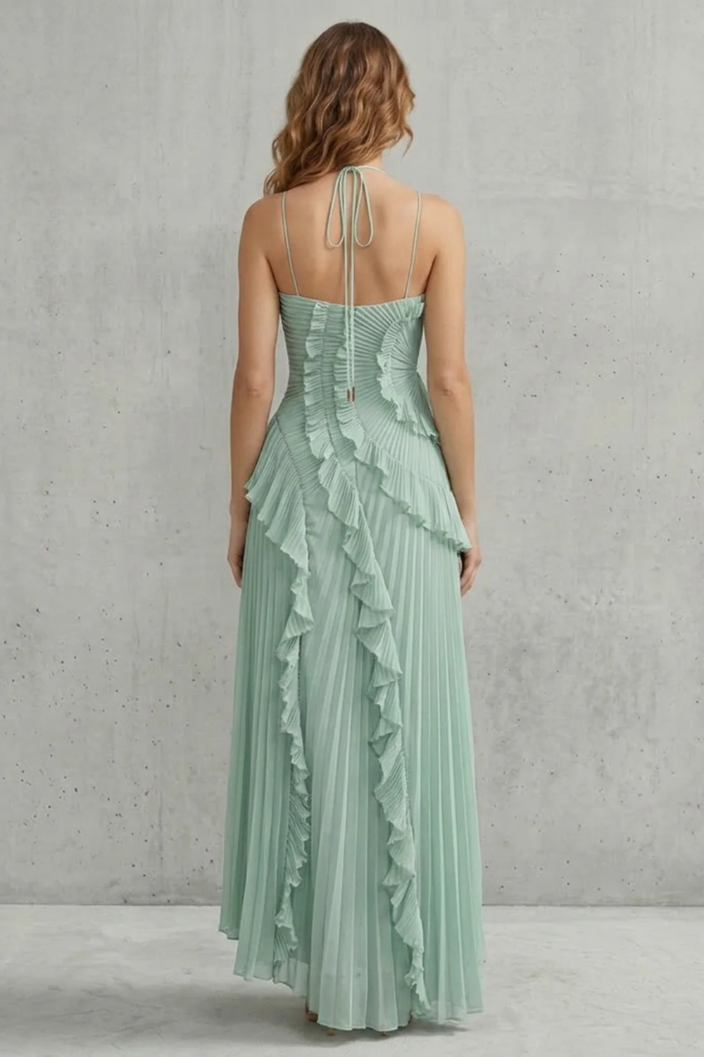 Lavirea – Pliegues esculpidos – Vestido midi de un solo hombro