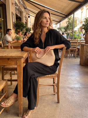 Natalia | Conjunto de Top Blusón con Cremallera y Pantalones de Pierna Ancha