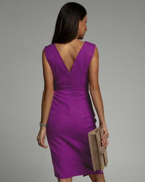 Isa | Vestido Midi Ajustado con Escote en V y Abertura Frontal