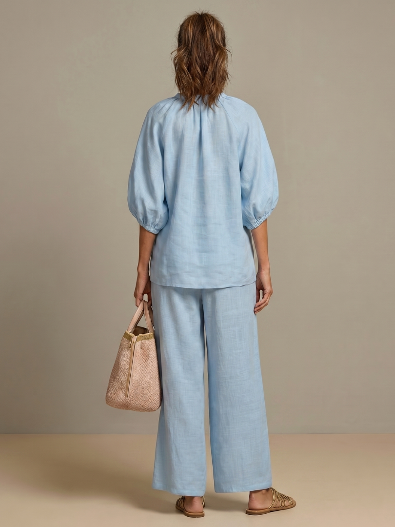 Natalia | Conjunto de Top Blusón con Cremallera y Pantalones de Pierna Ancha