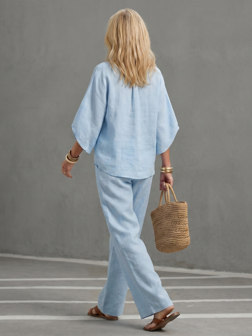 Milagros | Conjunto de túnica relajada con botones frontales y pantalones
