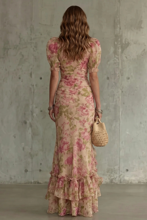 Roselique – Silueta floral romántica – Vestido maxi