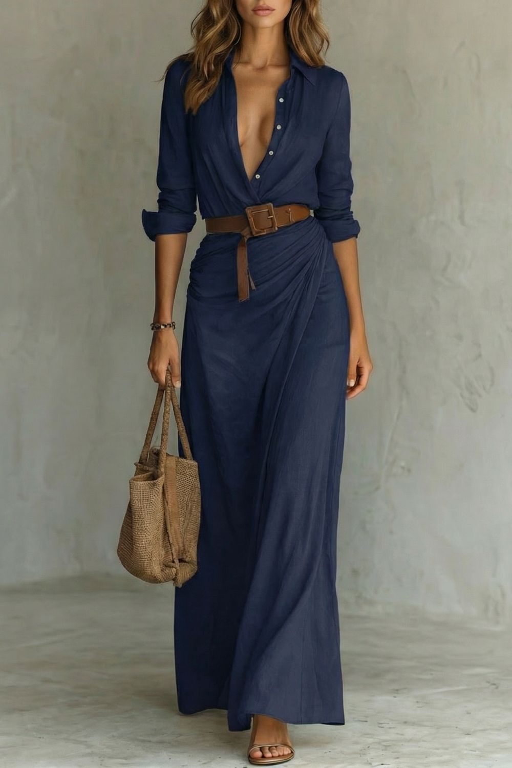 Azura – Vestido envolvente con botones – Vestido maxi con cinturón